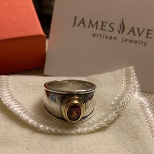 James Avery silver and gold garnet signet ring